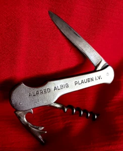 ALFRED ALBIG Plauen I.V. Germany Klapp Wein Korkenzieher Flaschenöffner Messer Vintage - Bild 1 von 12