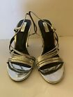 Nwb 5"  Silver Strappy Stiletto Faux Leather Size 7.5 Forever 21 Pull On Styling