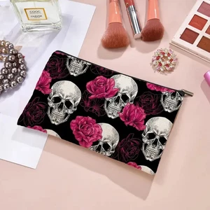 Halloween Gothic Roses and Skulls Travel Makeup Bag Double Sided Printed - Picture 1 of 4