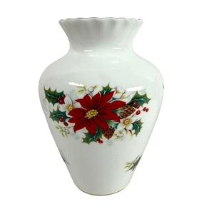 Vintage Royal Albert Poinsettia Christmas Vase 7" Bone China England - Picture 1 of 7