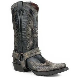 Botas para hombre Stetson Biker Outlaw Eagle hechas a mano negras envejecidas - Imagen 1 de 2