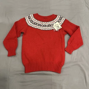 Vintage Kinder Fair Isle Pullover, 60er rot V-Ausschnitt Wollpullover Handrahmen Gr. XS-S - Bild 1 von 15