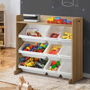 Oikiture 9 Bins Kids Toy Box Bookshelf Organiser Display Shelf Storage Rack - Picture 1 of 10