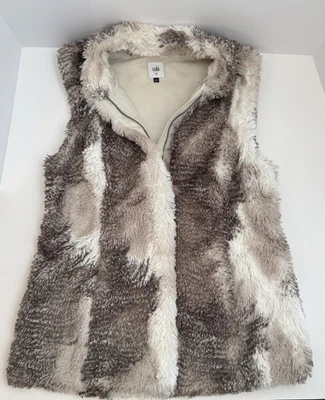 CABI женщин осина искусственного меха жилет нейтральный желтовато-коричневый коричневый белый карманы молнии размер средний - Изображение 1 из 4