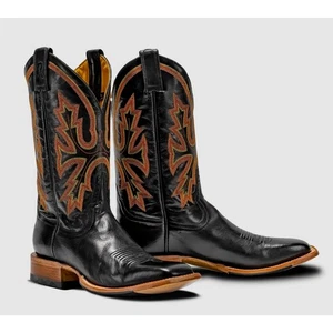 Rod Patrick Mens Cowboy Boots Size 13A Black Buffalo Leather Blunt Toe Western - Picture 1 of 16