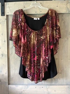 Butterfly Sleeve Chiffon Black Pink Animal Print Top Blouse Women's Size 22/24W - Picture 1 of 9