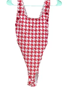 Juicy Couture One Piece Swimsuit Med. Red White Houndstooth Beach Boating - Picture 1 of 9