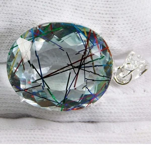 Natural 109 Ct Multi-Color Rutilated Quartz Oval Cut Certified Loose Gemstone - Picture 1 of 6