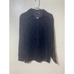 MT Morgan Taylor Studio Seidenmischung Schwarz Samt Burnout Button Down Bluse Gr. M - Bild 1 von 5