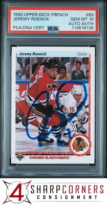 1990 UPPER DECK FRENCH #63 JEREMY ROENICK RC HOF PSA 10 DNA AUTO AUTHENTIC - Image 1 of 2
