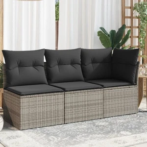 vidaXL Garden Sofa with Cushions 3-Seater Grey Poly Rattan - Picture 1 of 13