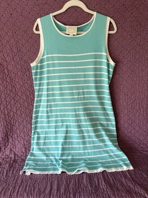 Vestido STS Sail to Sable Turquesa y Blanco Rayas Algodón Tejido Sin Mangas Talla L Foto 1 de 4