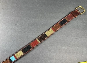 Cinturón de cuero con cuentas Southwestern patrón multicolor hebilla de latón boho western-34 - Imagen 1 de 11