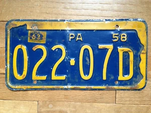 Vintage 1958 Pennsylvania license plate 022-07D - Picture 1 of 2