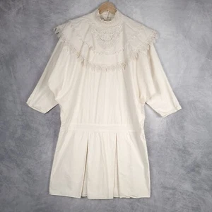 Vintage Jessica Mcclintock Dress Womens Large Floral Heart Crochet Bib Edwardian - Picture 1 of 24