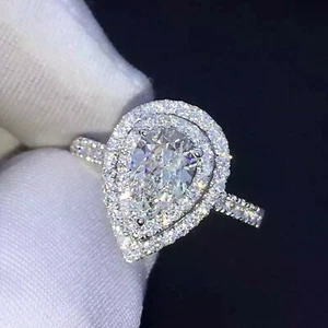 Anillo de compromiso solitario moissanita de 2,75 quilates corte de pera D/VVS1 oro blanco liso 14 K - Imagen 1 de 7