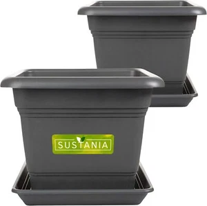 2er Set Blumenkasten Blumentopf Blumenkübel Pflanzkasten groß 48x48 Anthrazit - Bild 1 von 6