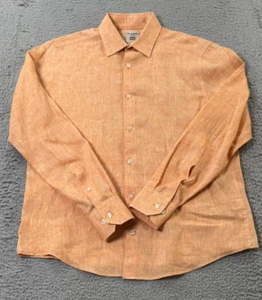 Camicia uomo Baird McNutt piccola Murano lino irlandese con bottoni manica lunga arancione - Foto 1 di 11