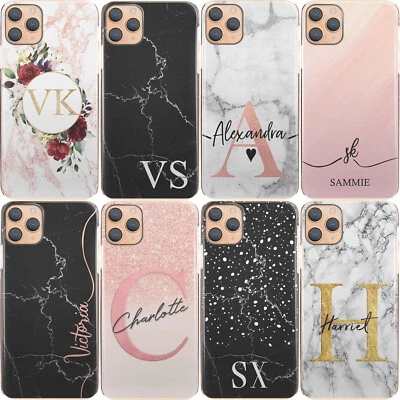 Pink Initial Phone Case;Personalised Pink/Black Marble Hard Cover For Samsung S — 第 1/4 张图片