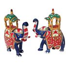Hand Painted Metal Enameled Pair Showpiece Metal Handcrafted Elephant Statue