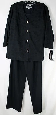 NUEVO CON ETIQUETAS Carol Anderson Mujer Pequeña 3 piezas Negra Camisa, Pantalones y Chaqueta Ropa Cómoda  Foto 1 de 4