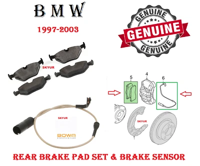 Juego de pastillas de freno de disco trasero BMW con sensor para E39 525i 528i 530i 540i genuino Foto 1 de 4