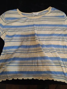Christopher & Banks Womens Medium Youth Blue Yellow Striped Top - Picture 1 of 6