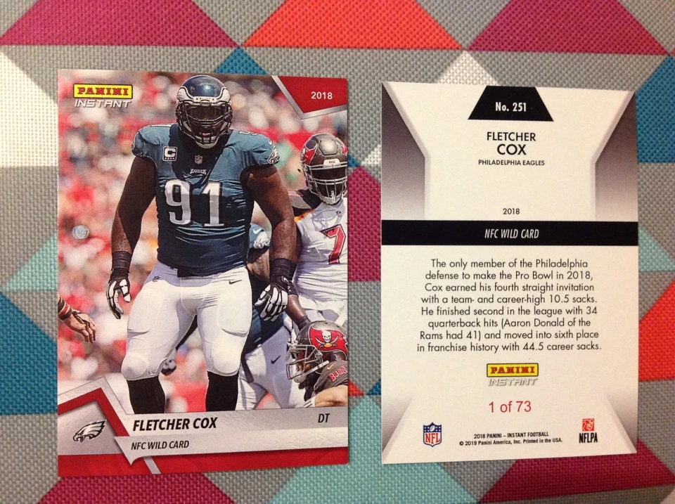 Fletcher Cox #251 Eagles Red Vers Playoffs 2018 Panini Instant NFC WILD CARD - Image 1 of 1