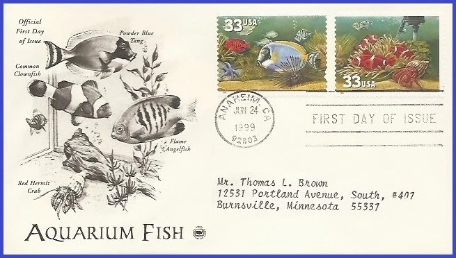 USA5 #3319 ADDR PCS ARTCRAFT FDC STR2  Red FishBlue Fish - Image 1 of 1