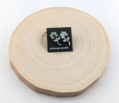 Handmade Native American Man-made White Opal Flower Stem Stud Earrings Jewelry** - Image 1 of 4