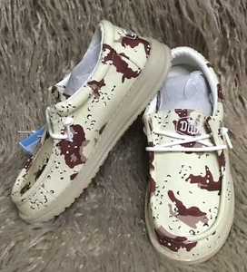 Hey Dude Wally Youth Camouflage Desert Camo Boy's Lace Up Loafer Size Y12 ~NWT~ - Picture 1 of 3