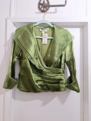 Blusa Coldwater Creek para mujer P12 verde satinado envolvente manga 3/4 puños franceses nueva con etiquetas Foto 1 de 4