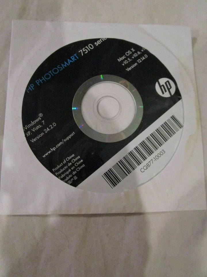 HP Photosmart 7510 Series CD Windows XP Vista 7 Version 24.2.0 MAC OS X v10.5 10 - Image 1 of 1
