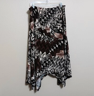 Carole Little 2X Brown Beige Asymmetric Slinky Knit Pull On Skirt - Image 1 of 4