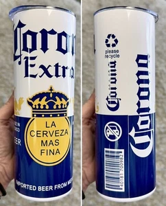 CERVEZA CORONA EXTRA BEER CAN 20 OZ STAINLESS STEEL TUMBLER CUP + LID & STRAW - Picture 1 of 9