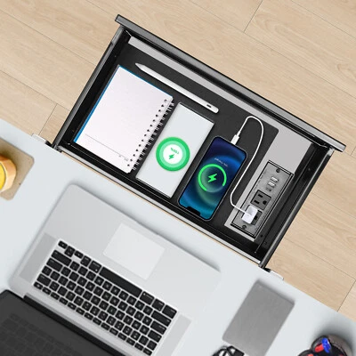 Under Desk Mounted Sliding Pull-out Storage Drawer with Built-in Power Strip - Image 1 of 4