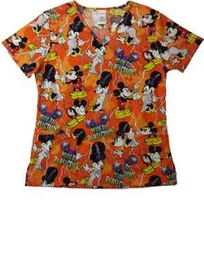 Disney Womens Minnie & Mickey Mouse Medical Smock Nurse Scrubs Shirt Top - Picture 1 of 1