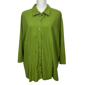 CJ Banks Damen Bluse mit Knöpfen Gr. 3X Farbe Grün 55% Leinen 3/4 Ärmel - Bild 1 von 13