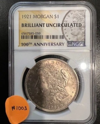 1921-P | NGC MS BU | Morgan Silver Dollar | $1 US Coin | Last Year Issue | 1003 - Image 1 of 2