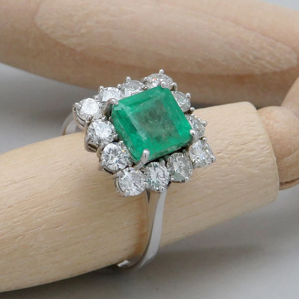 Ring Gold Damen 1,20ct W-si Brillant ca. 1,75ct Smaragd 585/14K Weißgold Gr. 57 - Bild 1 von 4