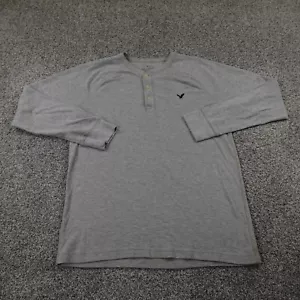 American Eagle Shirt Mens XL Gray Heather Flecked Waffle Knit Thermal Henley AE - Picture 1 of 9