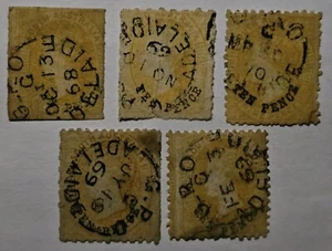 SOUTH AUSTRALIA RARE LOT of 5 x 10d/9d ROUL/PERF & O/P Colour combinations.€425 - Picture 1 of 3