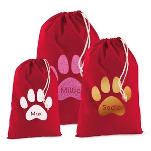 Personalisierter Baumwoll Nikolaus Sack in rot mit Pfoten Design Weihnachtsgeschenk für Kinder - Bild 1 von 7