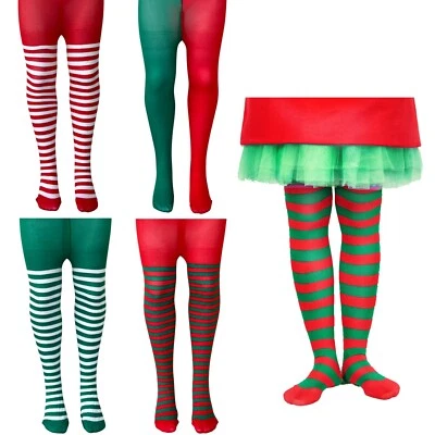 CHILDRENS KIDS GIRLS CHRISTMAS TIGHTS ELF AND SANTA FANCY DRESS COSTUME ACCESSOR - Image 1 of 2
