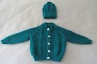 Hand knitted cable cardigan & hat set in dark green 3 to 6 months baby boy