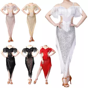 iEFiEL Damen Latein Tanzkleid Salsa Tango Pailletten Fransenkleid Glitzer Kleid - Bild 1 von 72