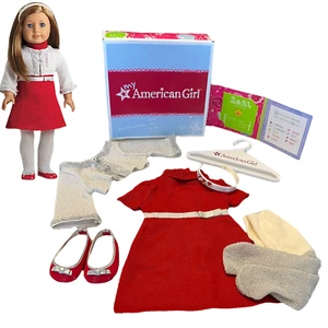 American Girl Red RUBY & RIBBON DRESS Outfit Cardigan Tights Shoes Dress BOX - Picture 1 of 14