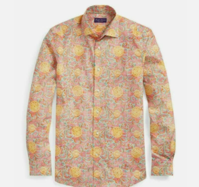 Ralph Lauren 紫色标签佩斯利印花纽扣橙色运动礼服衬衫新品 — 第 1/3 张图片