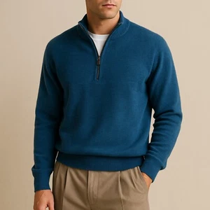 Ermenegildo Zegna Pullover Herren Large Türkis Kaschmir Quarter Zip Pulli - Bild 1 von 10