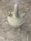 Vintage Double Spout Water Or Wine Vessel Jug Buff Clay Large Ring Handle